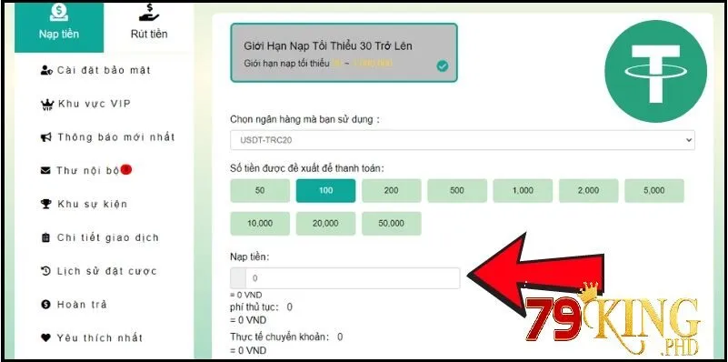 Nạp tiền 79KING 3 Kiểu nạp tiền 79KING qua ví điện tử